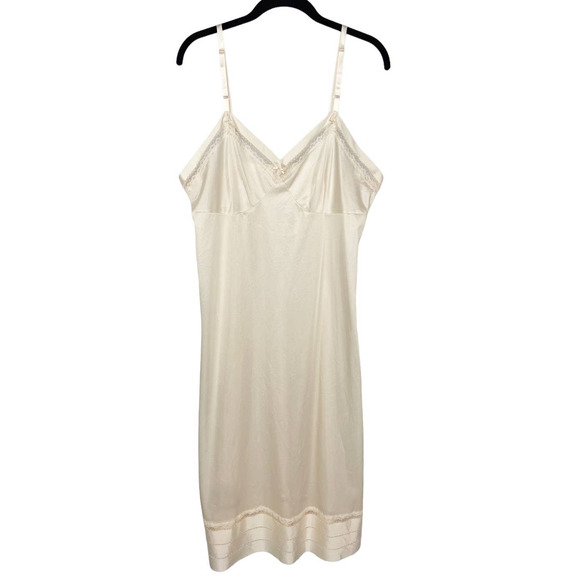 Vintage Other - Vintage Midi Slip Dress Ivory White Lace Trim Lingerie Nude Lorraine Nylon